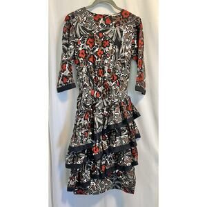 Go Vicki! | Vintage 80s Midi Dress Artistic Abstract Floral Print Ruffles Sz 7/8